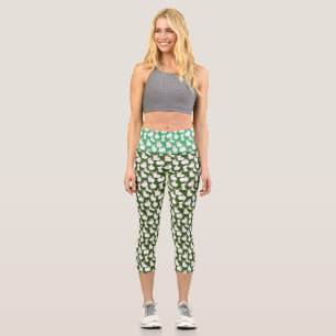 Leggings Capri Patrón de conejos blancos 01.bw Verde BG