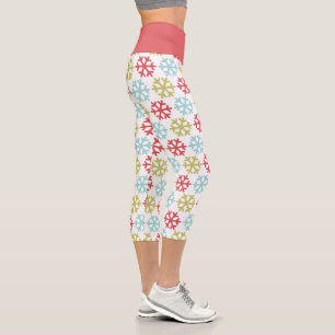 Leggings Capri Patrón de copos de nieve azul de Aqua verde de lim