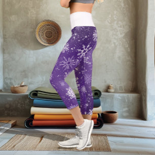 Leggings Capri Patrón de copos de nieve púrpura Magia de vacacion