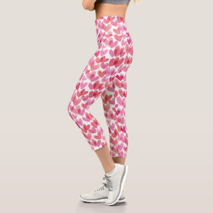 Leggings Capri Patrón de Corazón de Acuarela
