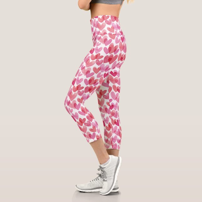 Leggings Capri Patrón de Corazón de Acuarela (Izquierda)