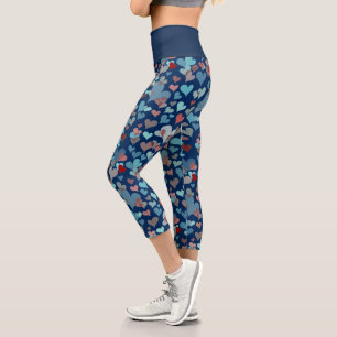Leggings Capri Patrón de corazón verde azulado y de la Marina Osc