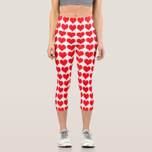 Leggings Capri Patrón de Corazones Rojos Blancos