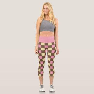 Leggings Capri Patrón de crema de hielo napolitano a cuadros