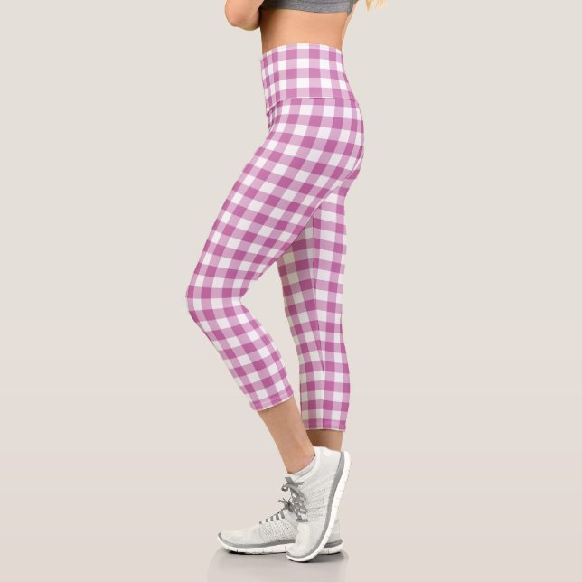 Leggings Capri Patrón de Cuadro de Gingham Rosa Moderno (Izquierda)