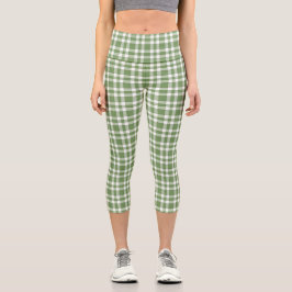 Leggings Capri Patrón de Cuadro Verde Blanco