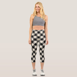 Leggings Capri Patrón de cuadros escoceses gingham diagonal negro