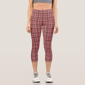 Leggings Capri Patrón de Cuadros Rosa Marrón