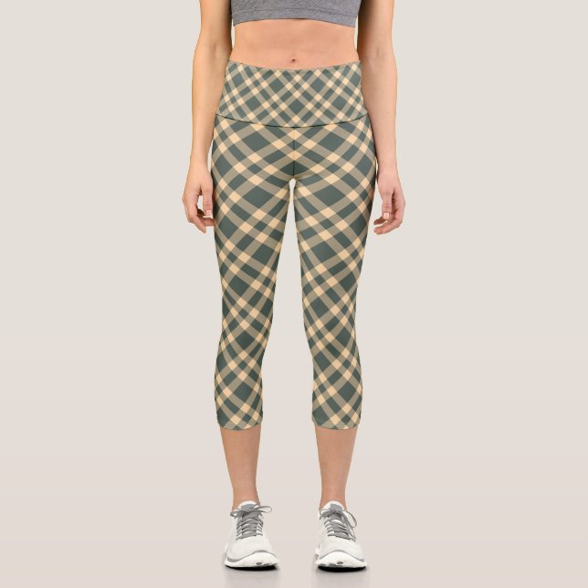 Leggings Capri Patrón de Cuadros Verde Amarillo (Anverso)