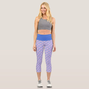 Leggings Capri patrón de damasco floral azul