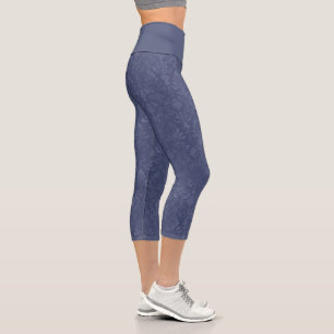 Leggings Capri Patrón de Damasco Floral Azul Oscuro - Piernas