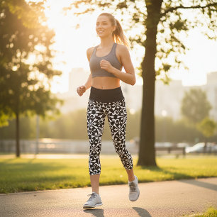 Leggings Capri Patrón de Damasco Vintage elegante en blanco y neg