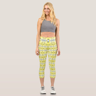 Leggings Capri Patrón de decoración geométrica de gris azul amari