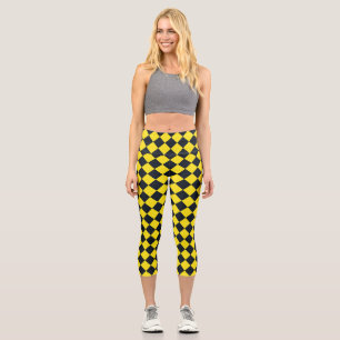 Leggings Capri Patrón de diamante amarillo negro de cheques
