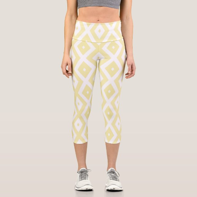 Leggings Capri Patrón de diamante amarillo y blanco pálido (Anverso)