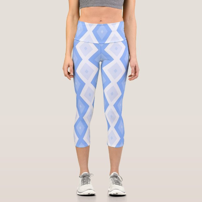 Leggings Capri Patrón de diamante azul pálido (Anverso)