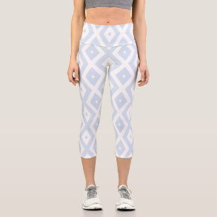Leggings Capri Patrón de diamante blanco y azul pálido