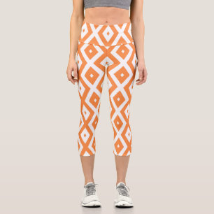 Leggings Capri Patrón de diamante blanco y naranja