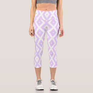 Leggings Capri Patrón de diamante blanco y púrpura
