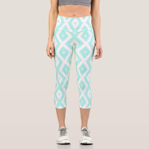Leggings Capri Patrón de diamante blanco y turquesa