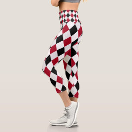 Leggings Capri Patrón de diamante de arlequín negro y rojo