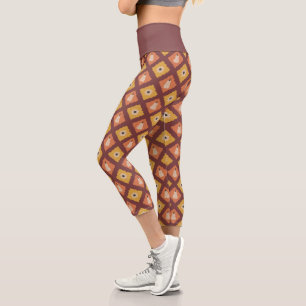 Leggings Capri Patrón de diamante de otoño dibujado a mano Pierna
