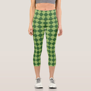 Leggings Capri Patrón de diamante del verificador verde