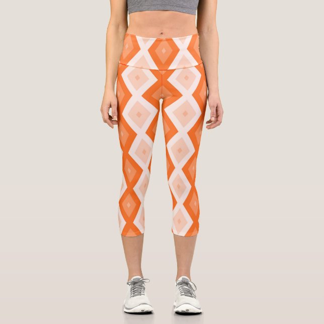 Leggings Capri patrón de diamante naranja (Anverso)