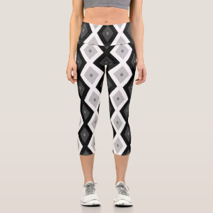 Leggings Capri Patrón de diamante negro, blanco y gris