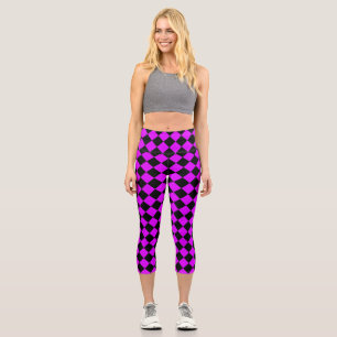 Leggings Capri Patrón de diamante negro morado