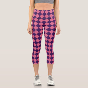 Leggings Capri Patrón de diamante Pink Purple Checker