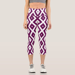 Leggings Capri Patrón de diamante púrpura y blanco