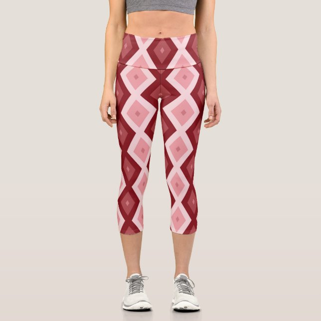 Leggings Capri Patrón de diamante rojo (Anverso)