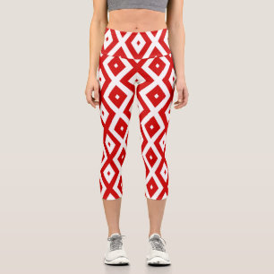 Leggings Capri Patrón de diamante rojo y blanco