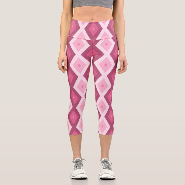 Leggings Capri Patrón de diamante rosa (Anverso)