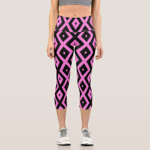 Leggings Capri Patrón de diamante rosa y negro