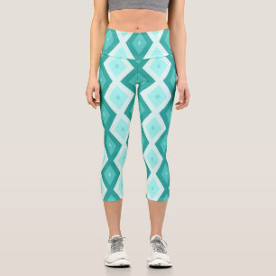 Leggings Capri Patrón de diamante turquesa