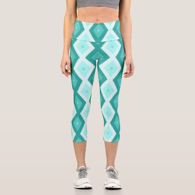 Leggings Capri Patrón de diamante turquesa (Anverso)
