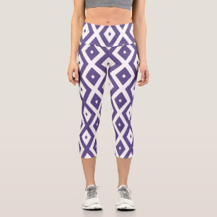 Leggings Capri Patrón de diamante ultravioleta y blanco