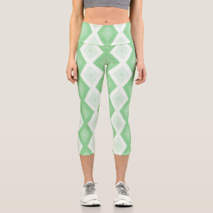 Leggings Capri Patrón de diamante verde de Apple