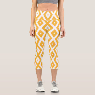 Leggings Capri Patrón de diamantes amarillo y blanco soleado