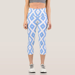 Leggings Capri Patrón de diamantes azul y blanco