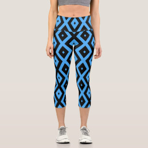 Leggings Capri Patrón de diamantes azul y negro del cielo