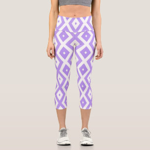 Leggings Capri Patrón de diamantes morado y blanco