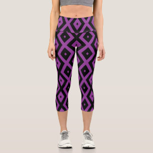 Leggings Capri Patrón de diamantes morado y negro
