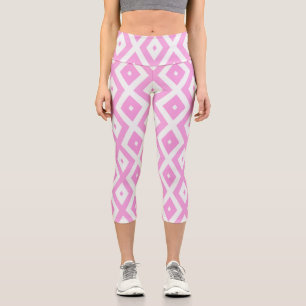 Leggings Capri Patrón de diamantes rosa y blanco