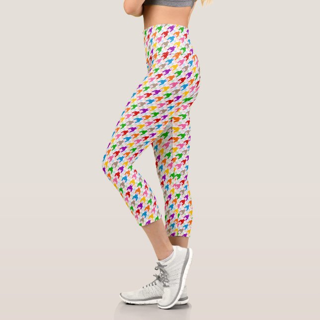 Leggings Capri Patrón de dientes de perro colorido blanco  (Izquierda)