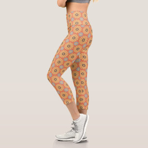 Leggings Capri Patrón de dietas azul y Naranja retro abstrat
