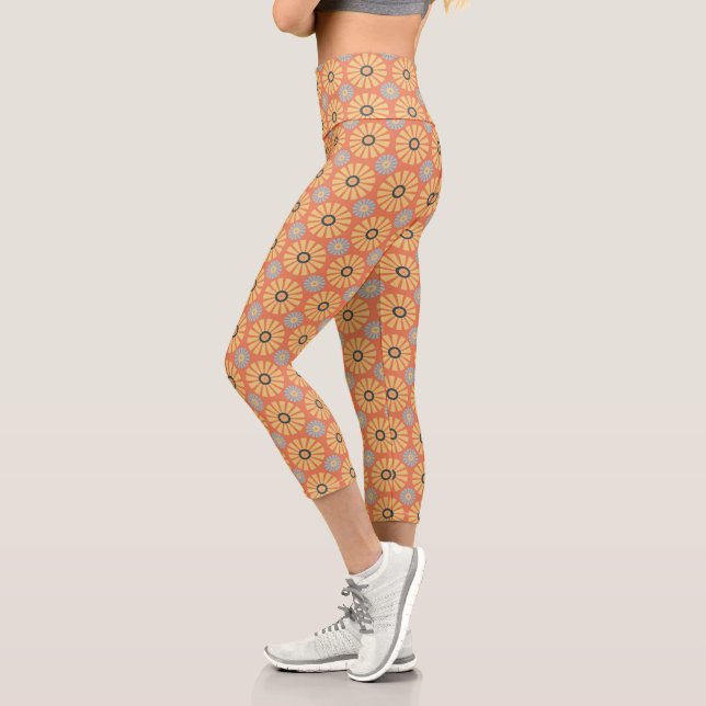 Leggings Capri Patrón de dietas azul y Naranja retro abstrat (Izquierda)