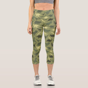 Leggings Capri Patrón de dinosaurios, silueta de dinosaurios, din